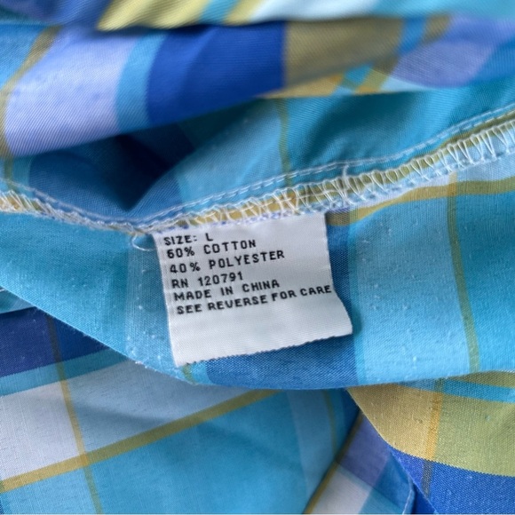 True Rock Mens short sleeve blue/yellow button up plaid shirt, size Large - Picture 5 of 9